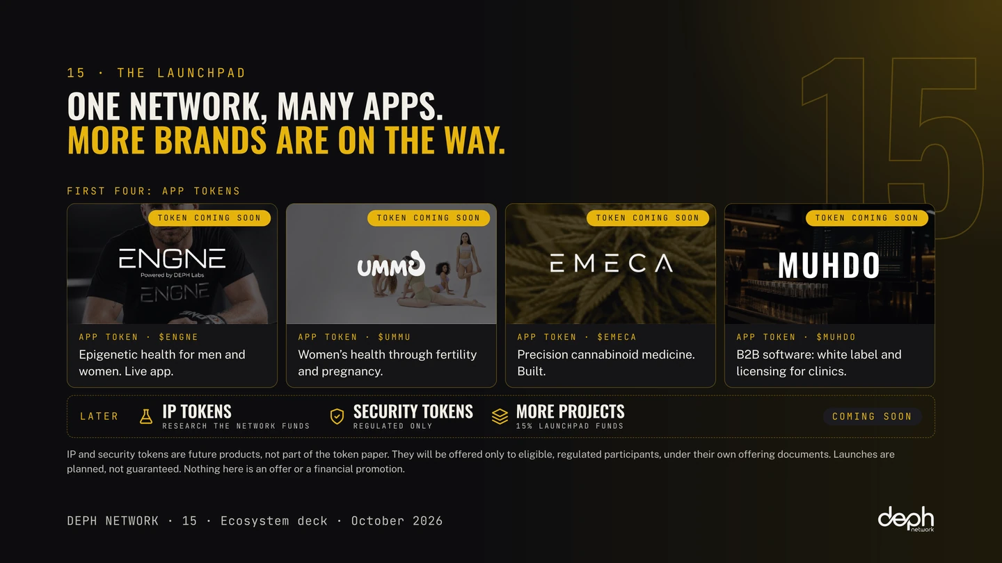 DEPH Network ecosystem deck, slide 15: The launchpad